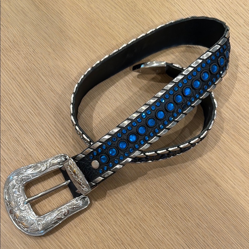 Kippys Black Leather Belt with Blue Studs